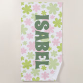 Grüner und rosafarbener Groovy Individuelle Name Strandtuch (Vorderseite)