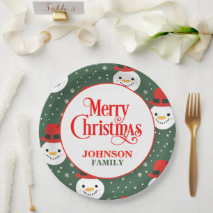 Grüner und roter Schneemann Weihnachten Pappteller