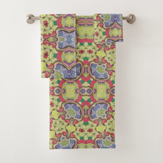 Grüner und roter Teppich Badhandtuch Set (Insitu)