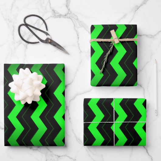 Grüner und schwarzer Akzent auf hellgrün Geschenkpapier Set (Vorderseite)