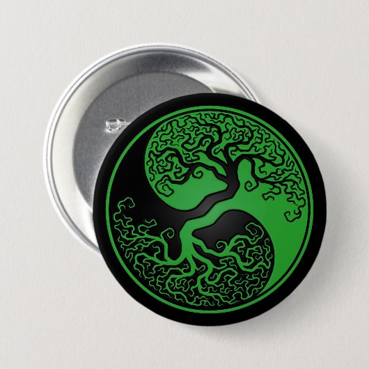 Grüner und schwarzer Baum des Lebens Yin Yang Button (Vorne & Hinten)