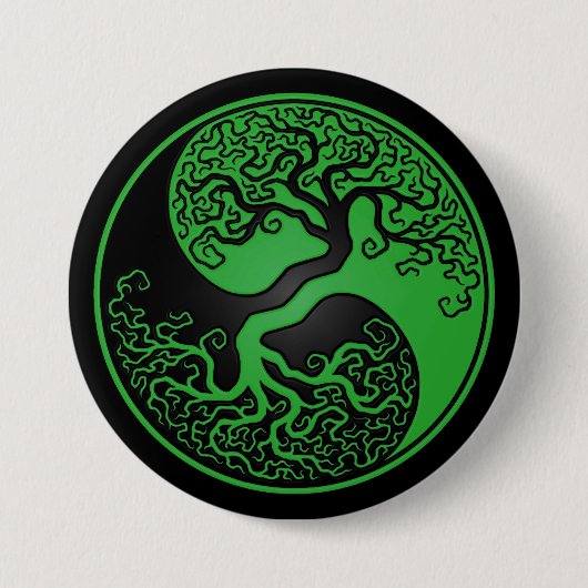 Grüner und schwarzer Baum des Lebens Yin Yang Button (Vorderseite)