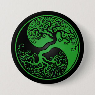 Grüner und schwarzer Baum des Lebens Yin Yang Button