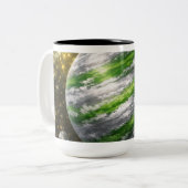 Grüner und silberner Planet Zweifarbige Tasse (Vorderseite Links)