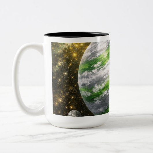 Grüner und silberner Planet Zweifarbige Tasse (Links)
