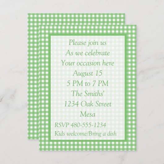 Grüner und weißer Gingham - AllzweckParty laden Einladung (Vorne/Hinten)