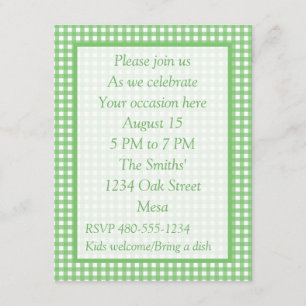 Grüner und weißer Gingham - AllzweckParty laden Einladung