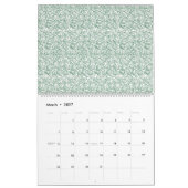 grüner und weißer Hintergrund mit kleinen Blätter Kalender (Mär 2027)