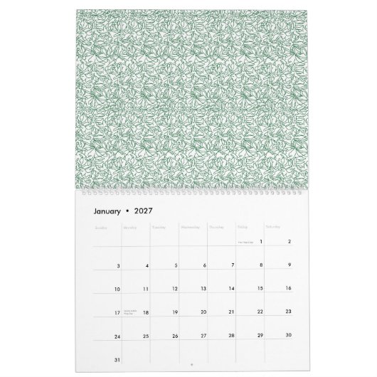 grüner und weißer Hintergrund mit kleinen Blätter Kalender (Jan 2027)