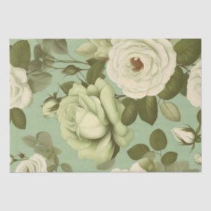 Grüner und Weißer Italienischer Blumenprint Decoup Seidenpapier