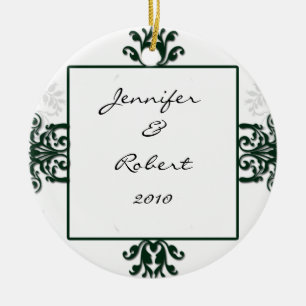 Grüner und weißer silberner Damast Keramikornament