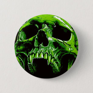 Grüner Vampirschädel Button