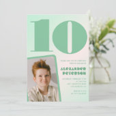 Grüner Verlauf 10. Geburtstag Einladungen Boy Foto (Stehend Vorderseite)