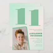 Grüner Verlauf 11. Geburtstag Einladungen Boy Foto (Vorne/Hinten)