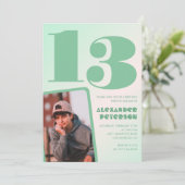 Grüner Verlauf 13. Geburtstag Einladungen Boy Foto (Stehend Vorderseite)