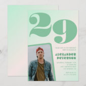 Grüner Verlauf 29. Geburtstag Einladungen Boy Foto (Vorne/Hinten)