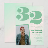 Grüner Verlauf 32. Geburtstag Einladungen Boy Foto (Vorne/Hinten)