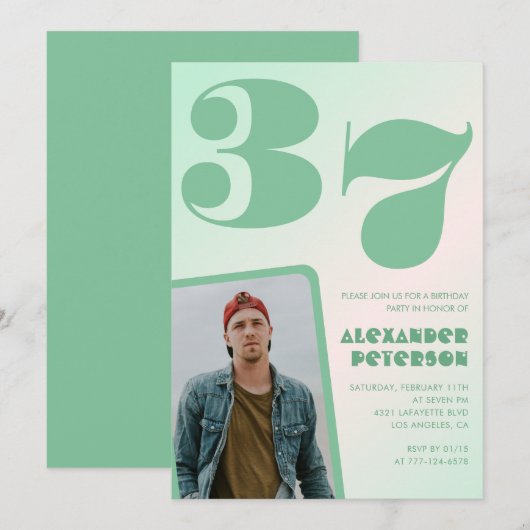 Grüner Verlauf 37. Geburtstag Einladungen Boy Foto (Vorne/Hinten)
