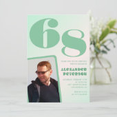 Grüner Verlauf 68. Geburtstag Einladungen Boy Foto (Stehend Vorderseite)