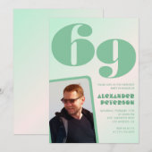 Grüner Verlauf 69. Geburtstag Einladungen Boy Foto (Vorne/Hinten)