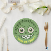 Grüner verspielter Monster Halloween Pappteller