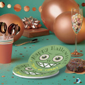 Grüner verspielter Monster Halloween Pappteller