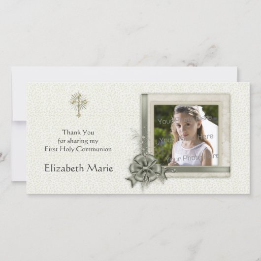 Grüner, Verzierter Rahmen, Religiöse Fotokarte Dankeskarte (Vorderseite)