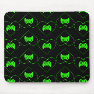 Grüner Videospiel-Controller Herz Muster Mousepad