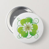 Grüner vierblättriger Kleeblatt mit weißer Blüte Button (Vorne & Hinten)