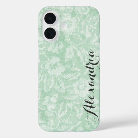 Grüner Vintage-Blumenprint Monogramm Case-Mate iPhone Hülle (Rückseite)
