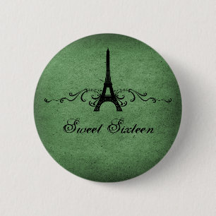 Grüner Vintage-Französischer-Blumen-Sweet-16-Butto Button