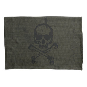 Grüner Vintage Grunge Totenkopf Kreuzknochen Hallo Kissenbezug