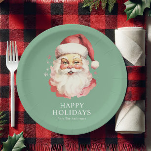 Grüner Vintage Retro Weihnachtsmann Weihnachten Pappteller