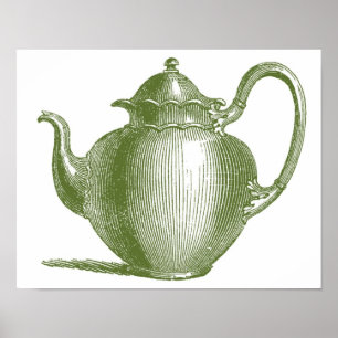 Grüner Vintage-Teekanne Teekanne Küchenwandkunst Poster