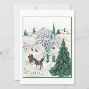 Grüner Vintage-Weihnachts-Pferdeschlitten in der K Feiertagskarte