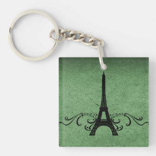 Grüner Vintager französischer Blüh Acrylic-Schlüss Schlüsselanhänger