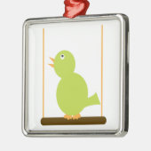 Grüner Vogel auf einem Perchornament Ornament Aus Metall (Links)