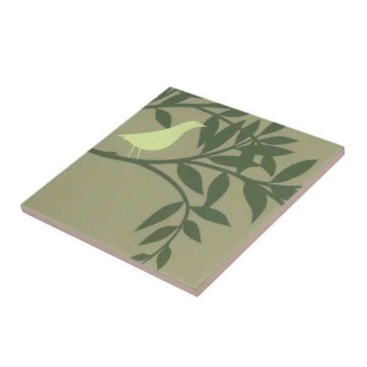 Grüner Vogel auf grünem Zweig Fliese (Seite)
