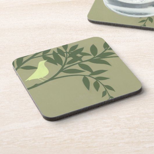 Grüner Vogel auf grünem Zweig Getränkeuntersetzer (Linke Seite)