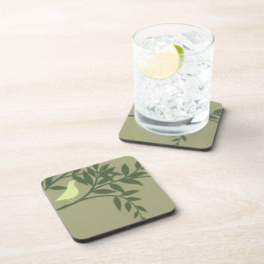 Grüner Vogel auf grünem Zweig Getränkeuntersetzer (Rechte Seite)