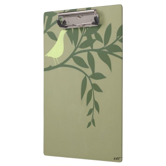 Grüner Vogel auf grünem Zweig Klemmbrett (Links)