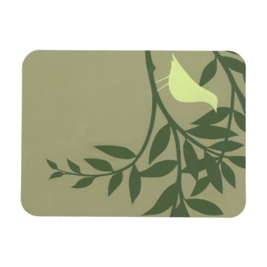 Grüner Vogel auf grünem Zweig Magnet (Horizontal)