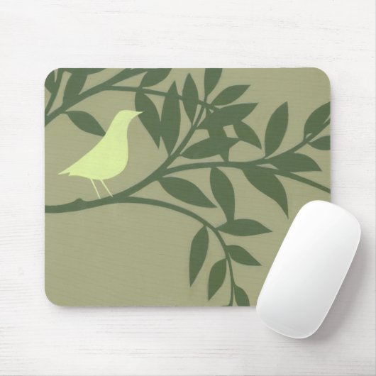 Grüner Vogel auf grünem Zweig Mousepad (Mit Mouse)
