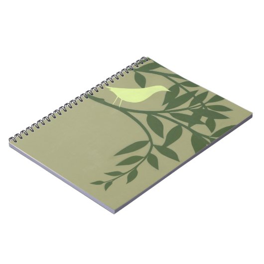 Grüner Vogel auf grünem Zweig Notizblock (Linke Seite)