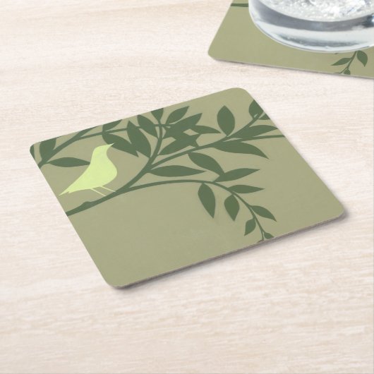 Grüner Vogel auf grünem Zweig Rechteckiger Pappuntersetzer (angewinkelt)