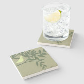 Grüner Vogel auf grünem Zweig Steinuntersetzer (Seitenansicht)