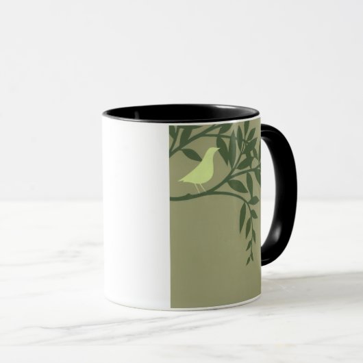 Grüner Vogel auf grünem Zweig Tasse (VorderseiteRechts)