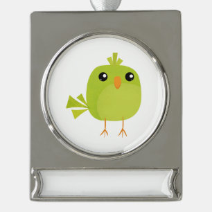 Grüner Vogel Cartoon Banner-Ornament Silber