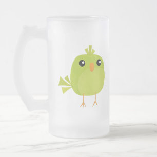Grüner Vogel Cartoon Mattglas Bierglas