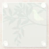 Grüner Vogel gehockt auf grüner Niederlassung Glasuntersetzer (Rückseite)